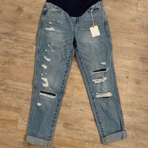 Pink Blush Distressed Cuffed Maternity Jeans